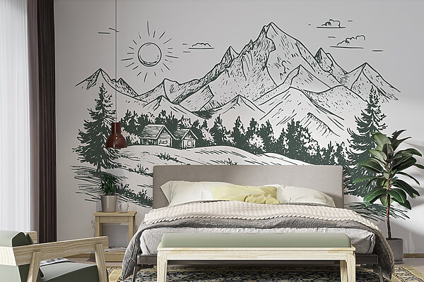 Paysage avec des arbres et une maison Paysage avec des arbres et une maison