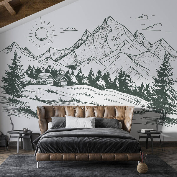 Paysage avec des arbres et une maison Paysage avec des arbres et une maison