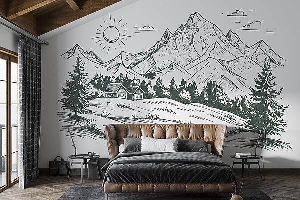 Paysage avec des arbres et une maison Paysage avec des arbres et une maison