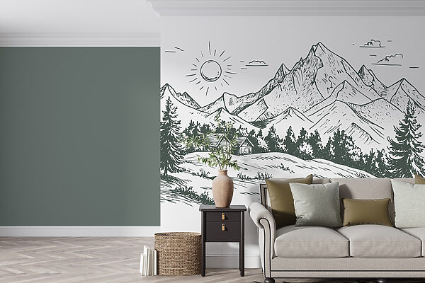 Paysage avec des arbres et une maison Paysage avec des arbres et une maison