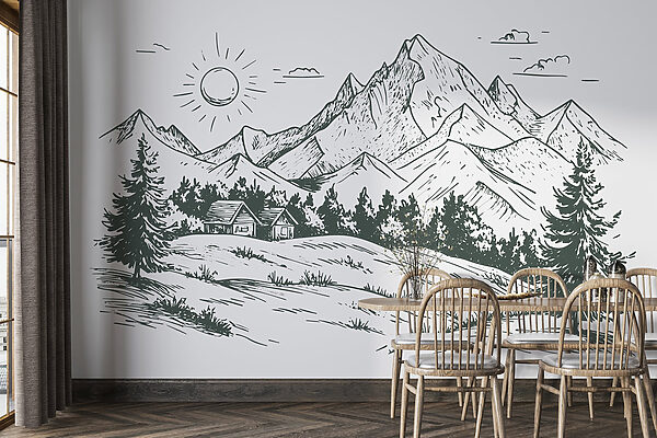 Paysage avec des arbres et une maison Paysage avec des arbres et une maison