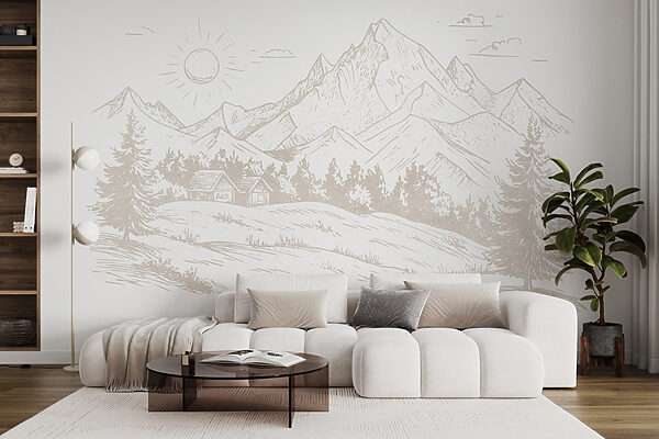 Dessin d'un paysage avec des montagnes et des arbres Dessin d'un paysage avec des montagnes et des arbres