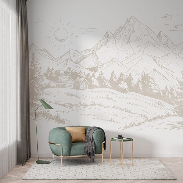 Dessin d'un paysage avec des montagnes et des arbres Dessin d'un paysage avec des montagnes et des arbres