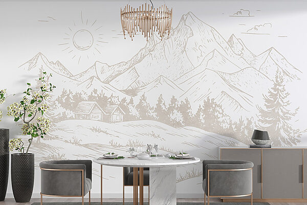 Dessin d'un paysage avec des montagnes et des arbres Dessin d'un paysage avec des montagnes et des arbres