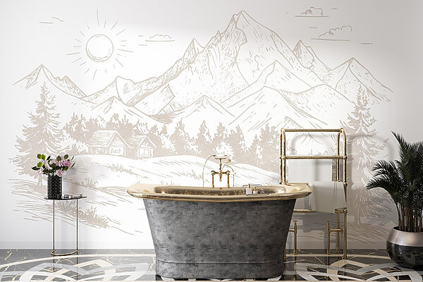 Dessin d'un paysage avec des montagnes et des arbres Dessin d'un paysage avec des montagnes et des arbres