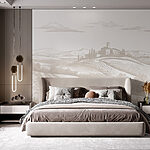 Papier peint Paysage avec une maison et des champs