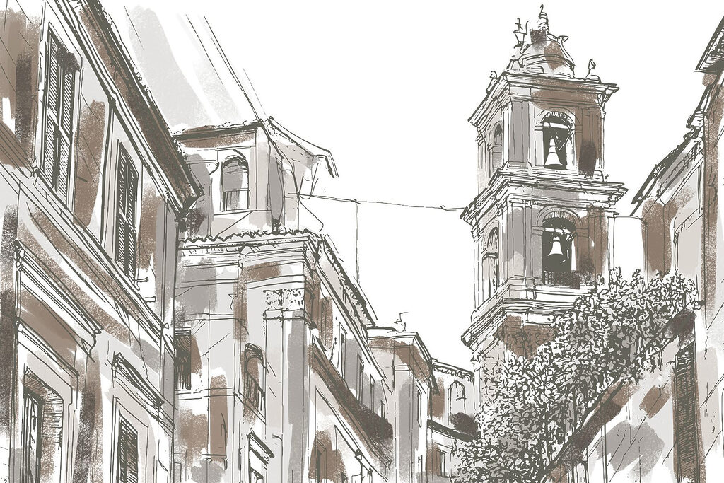 Dessin d'un bâtiment avec des cloches Dessin d'un bâtiment avec des cloches