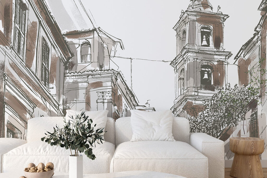 Drawing of a building with bells Drawing of a building with bells