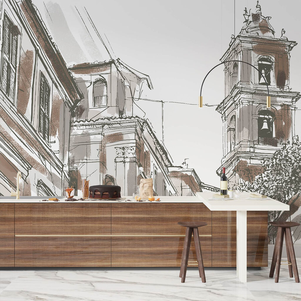 Drawing of a building with bells Drawing of a building with bells