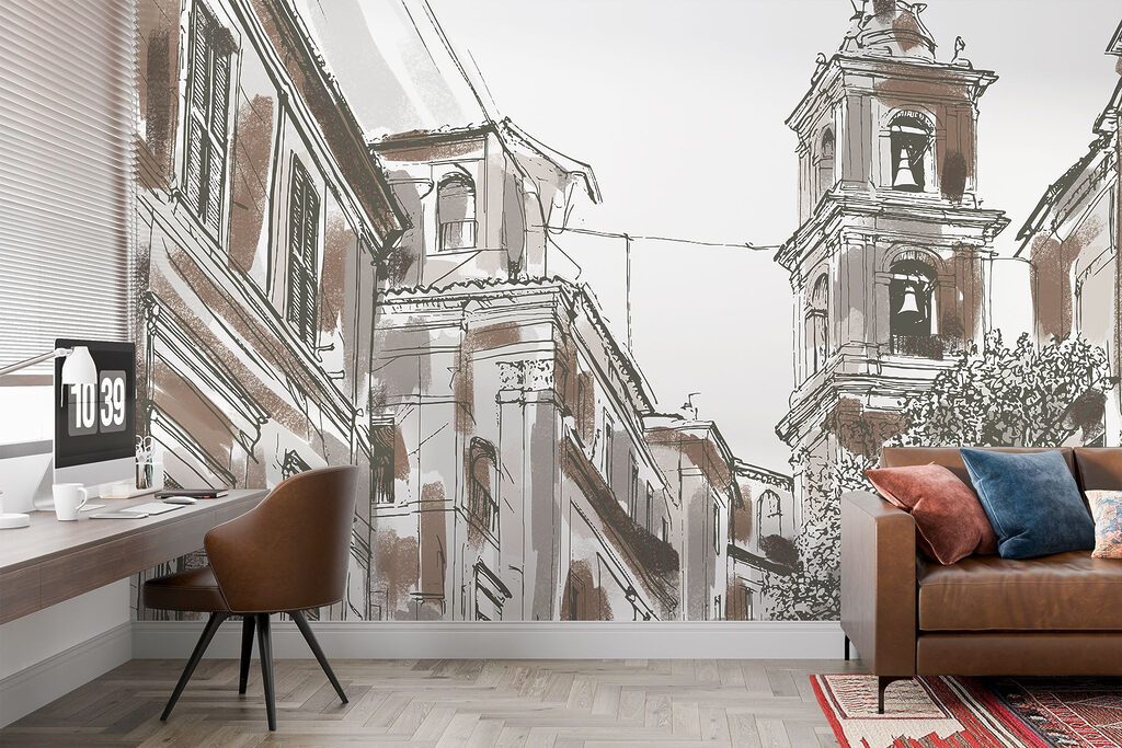 Drawing of a building with bells Drawing of a building with bells