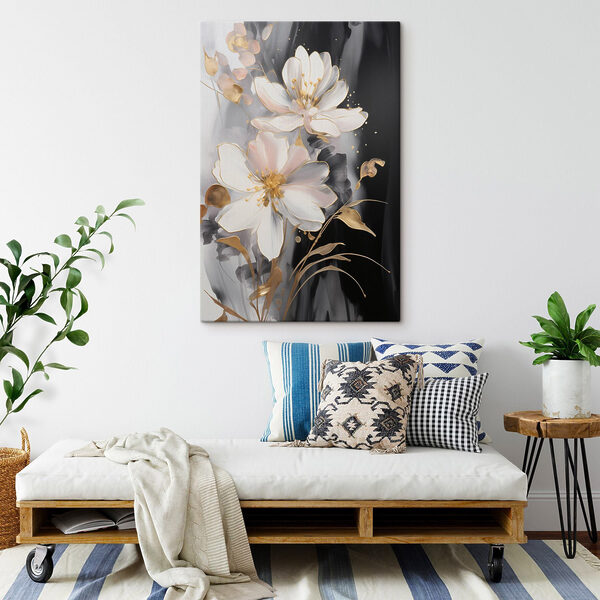 Fleurs délicates sur une toile sombre Fleurs délicates sur une toile sombre