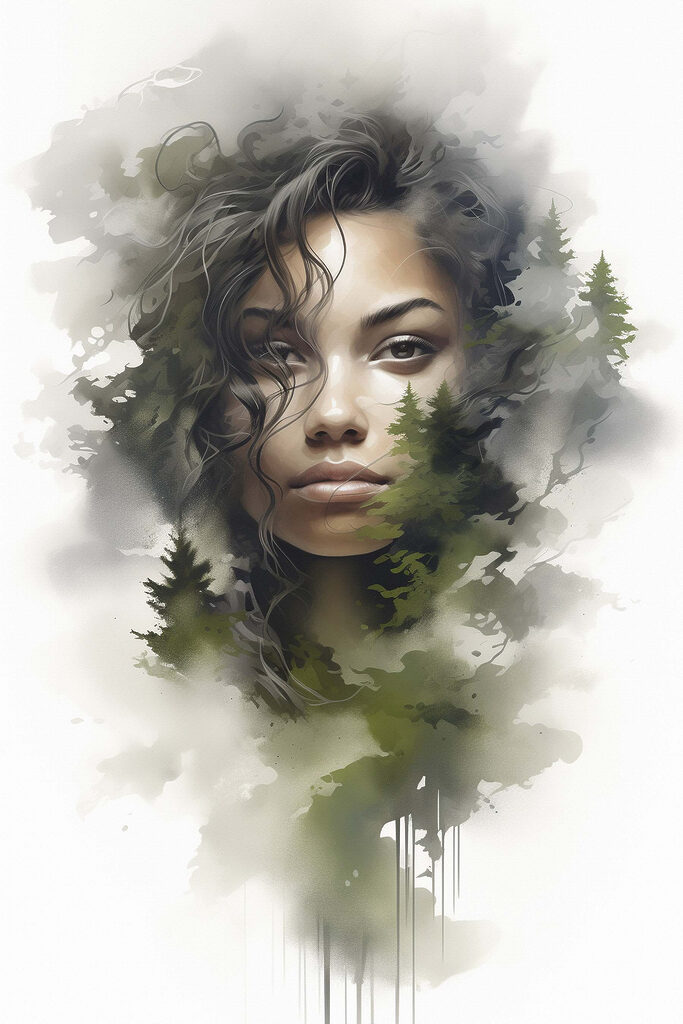 Woman's face with trees in the background Woman's face with trees in the background