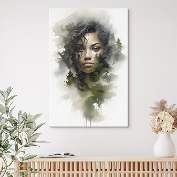 Visage de femme avec des arbres en arrière-plan Visage de femme avec des arbres en arrière-plan