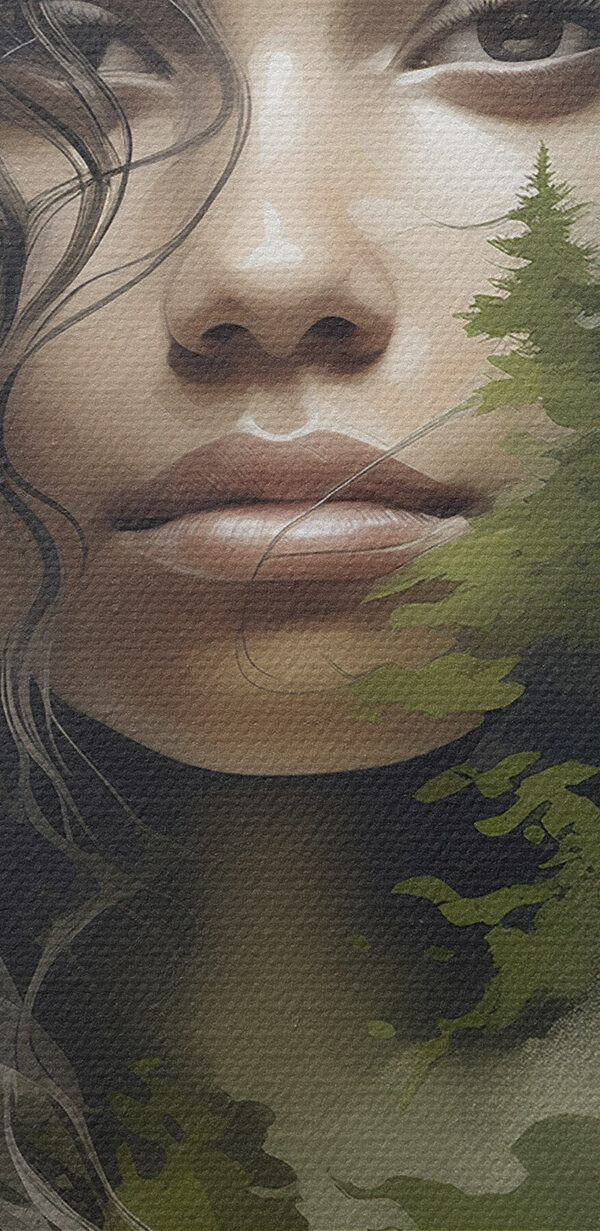 Visage de femme avec des arbres en arrière-plan Visage de femme avec des arbres en arrière-plan