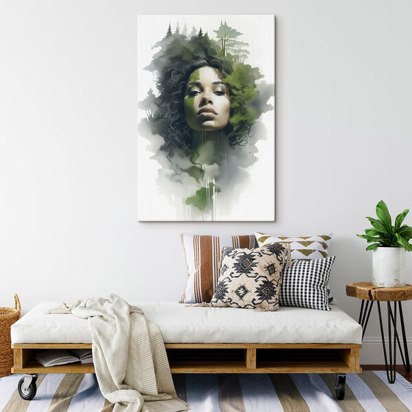 Femme avec des feuilles vertes sur le visage Femme avec des feuilles vertes sur le visage