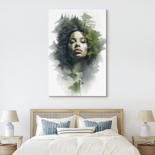 Femme avec des feuilles vertes sur le visage Femme avec des feuilles vertes sur le visage