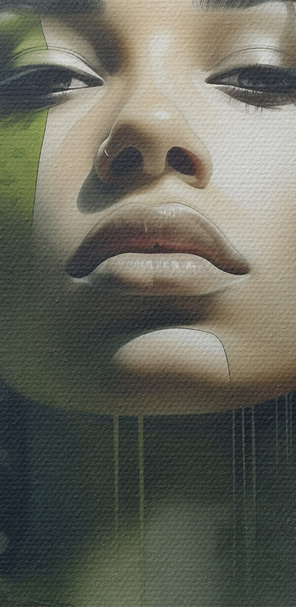 Femme avec des feuilles vertes sur le visage Femme avec des feuilles vertes sur le visage