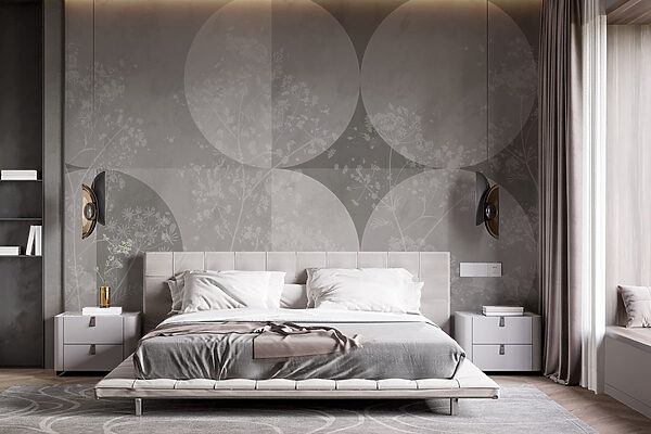 Fond gris et blanc avec des cercles et des fleurs Fond gris et blanc avec des cercles et des fleurs