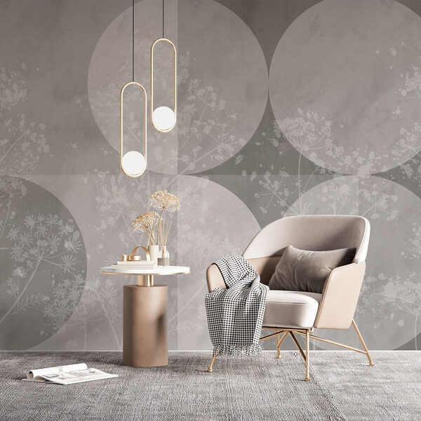 Fond gris et blanc avec des cercles et des fleurs Fond gris et blanc avec des cercles et des fleurs
