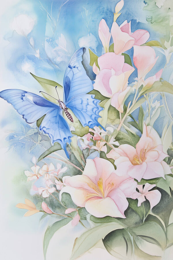 Peinture d'un papillon sur des fleurs Peinture d'un papillon sur des fleurs