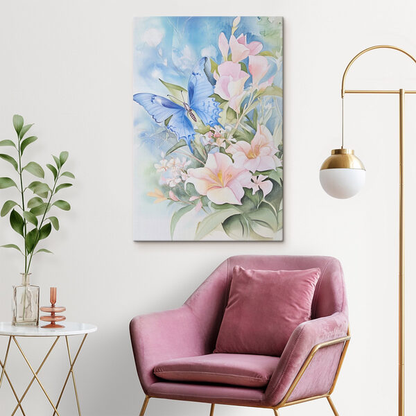 Peinture d'un papillon sur des fleurs Peinture d'un papillon sur des fleurs