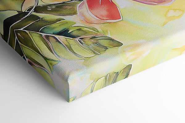 Peinture d'un perroquet sur une branche avec des fleurs Peinture d'un perroquet sur une branche avec des fleurs