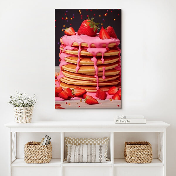 Pile de crêpes avec glaçage rose et fraises Tableaux Pile de crêpes avec glaçage rose et fraises