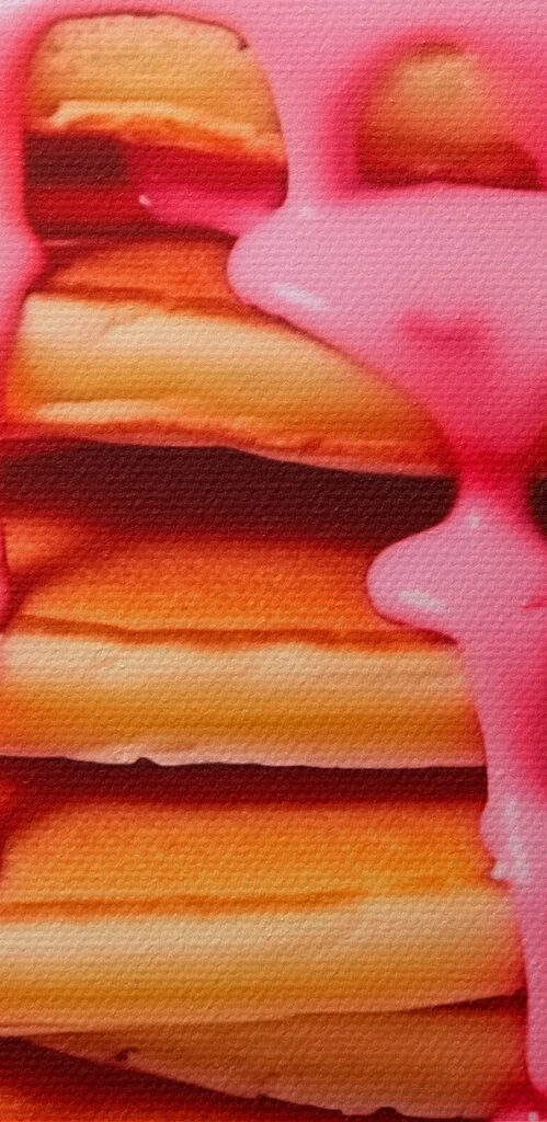 Stack of pancakes with pink frosting and strawberries Stack of pancakes with pink frosting and strawberries