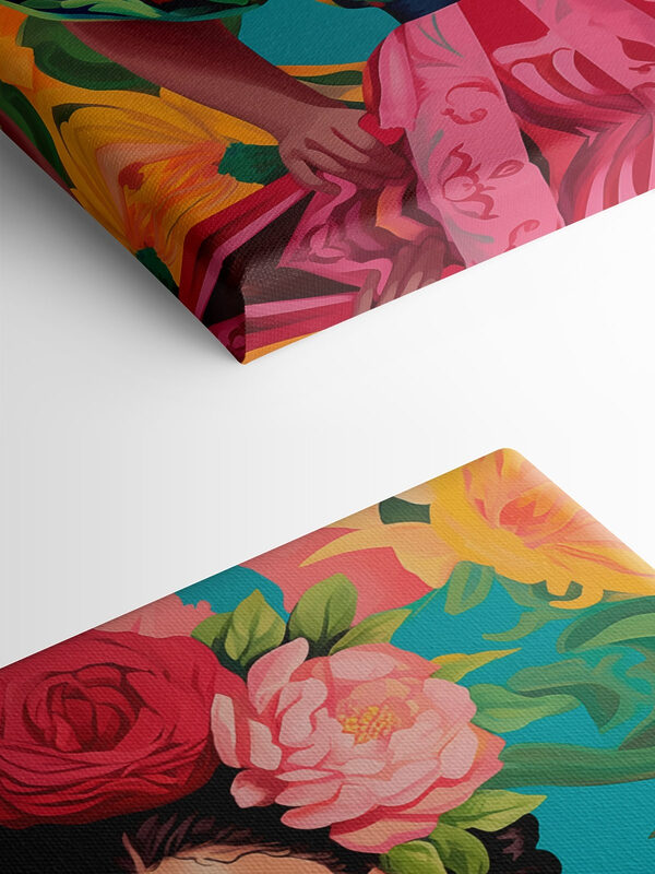 Femme portant une robe colorée avec des fleurs dans les cheveux Femme portant une robe colorée avec des fleurs dans les cheveux
