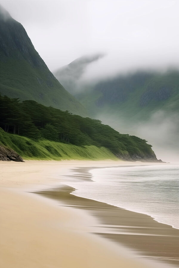 Plage avec arbres et montagnes Plage avec arbres et montagnes