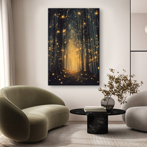 Chemin à travers une forêt avec de nombreux arbres avec des lumières Chemin à travers une forêt avec de nombreux arbres avec des lumières