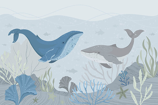 Baleine et baleine nageant dans l'océan Baleine et baleine nageant dans l'océan