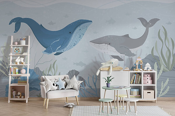 Baleine et baleine nageant dans l'océan Baleine et baleine nageant dans l'océan