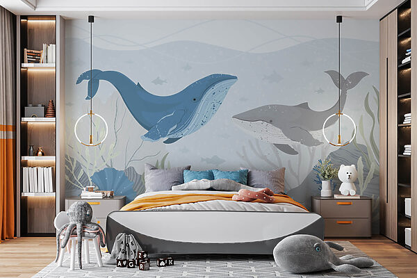 Baleine et baleine nageant dans l'océan Baleine et baleine nageant dans l'océan