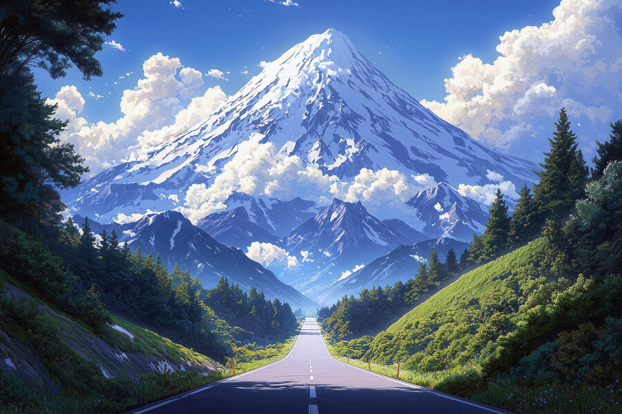 Route menant à une montagne