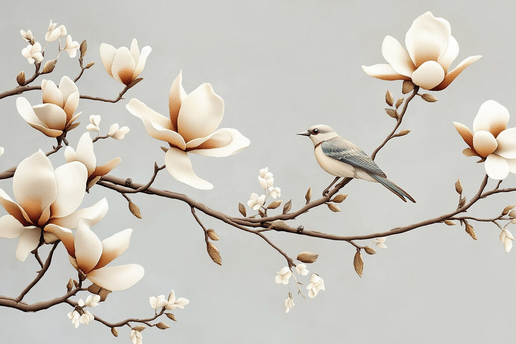 Bird on a branch with flowers Bird on a branch with flowers