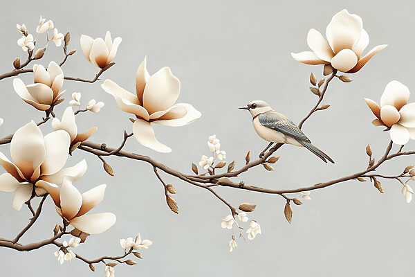 Oiseau sur une branche avec des fleurs Oiseau sur une branche avec des fleurs