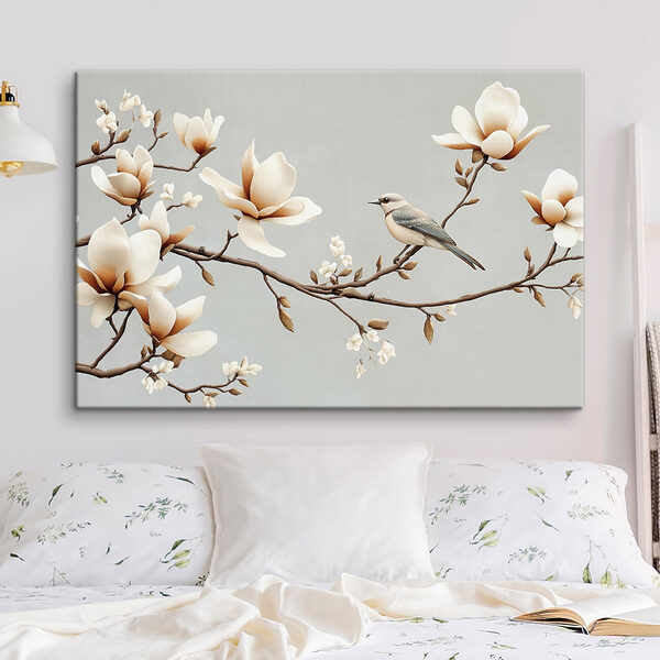 Oiseau sur une branche avec des fleurs Oiseau sur une branche avec des fleurs