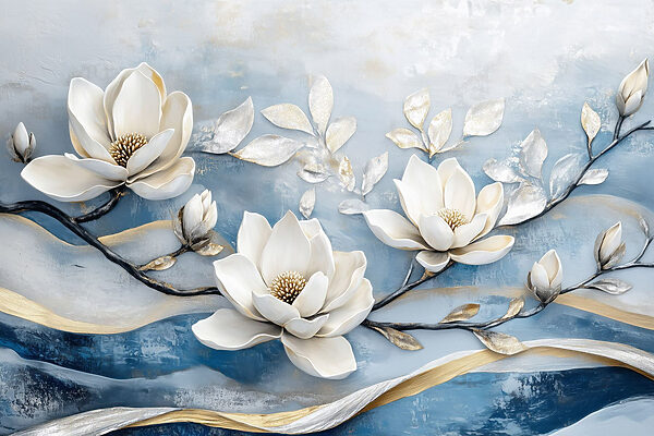 Fleurs blanches sur fond bleu Fleurs blanches sur fond bleu