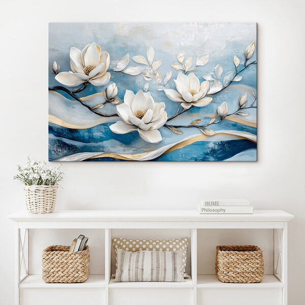 Fleurs blanches sur fond bleu Fleurs blanches sur fond bleu