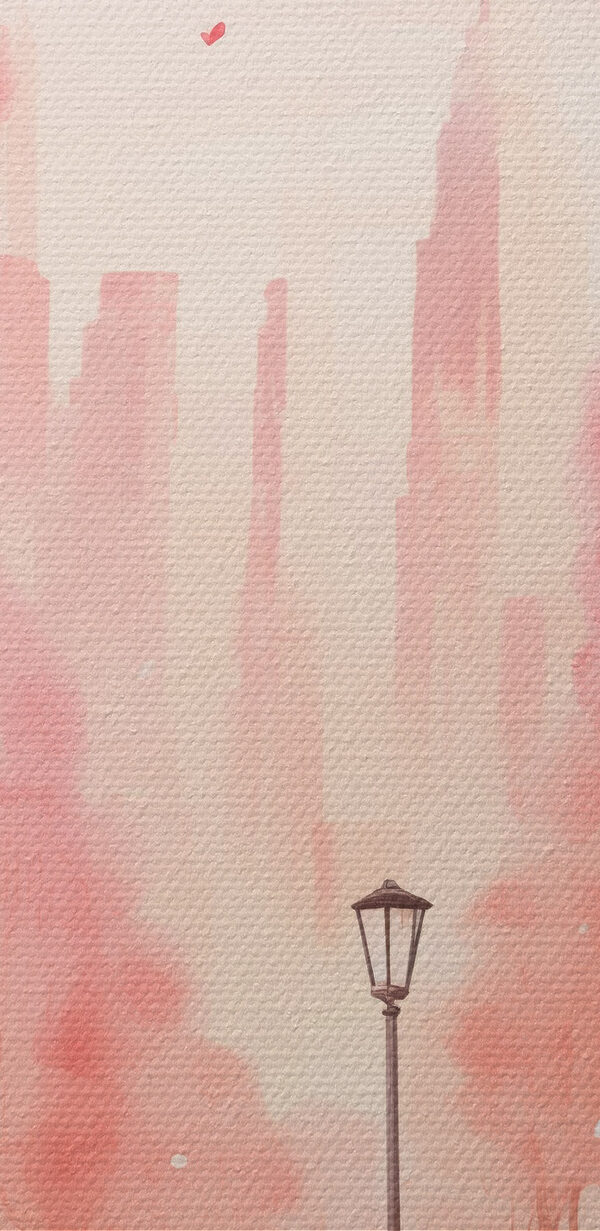 Arbres roses avec des cœurs tombant du ciel Arbres roses avec des cœurs tombant du ciel