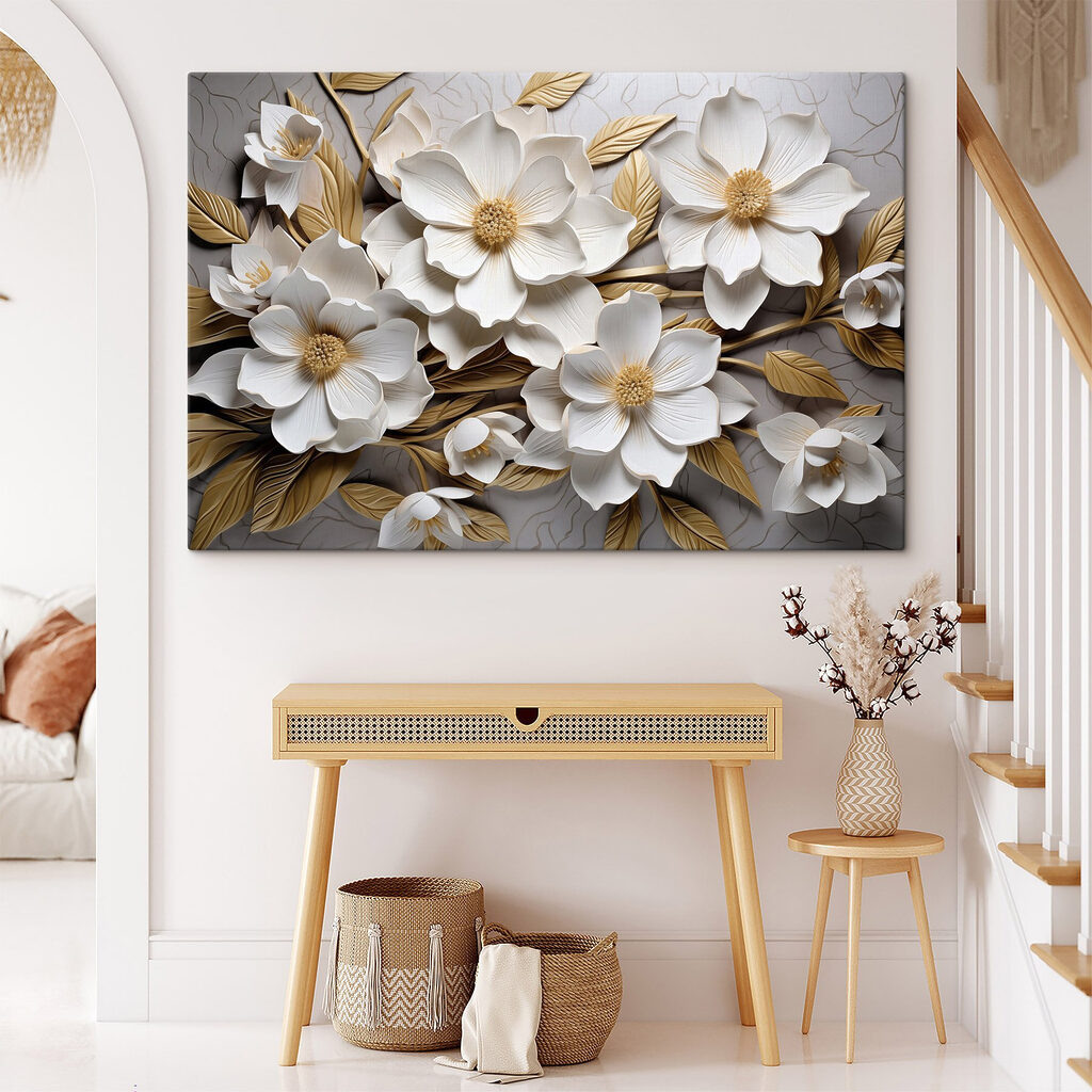 Group of white flowers and leaves