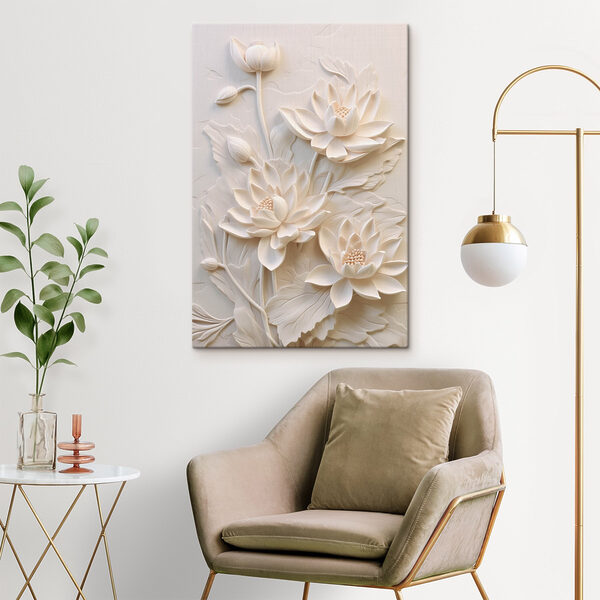 Tableaux Sculpture de fleurs blanches sur un mur (UGS : s43334) Tableaux Tableaux Sculpture de fleurs blanches sur un mur (UGS : s43334)