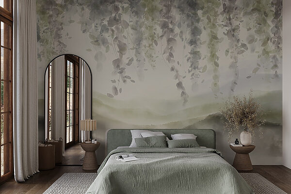 Peinture d'un paysage avec des feuilles au plafond Peinture d'un paysage avec des feuilles au plafond