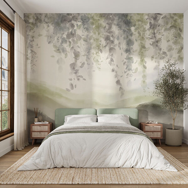 Peinture d'un paysage avec des feuilles au plafond Peinture d'un paysage avec des feuilles au plafond