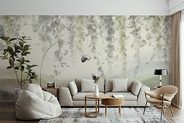 Peinture d'un paysage avec des feuilles au plafond Peinture d'un paysage avec des feuilles au plafond