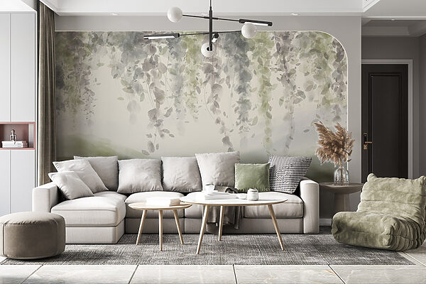 Peinture d'un paysage avec des feuilles au plafond Peinture d'un paysage avec des feuilles au plafond