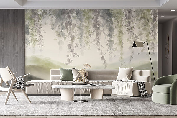 Peinture d'un paysage avec des feuilles au plafond Peinture d'un paysage avec des feuilles au plafond