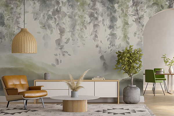 Peinture d'un paysage avec des feuilles au plafond Peinture d'un paysage avec des feuilles au plafond