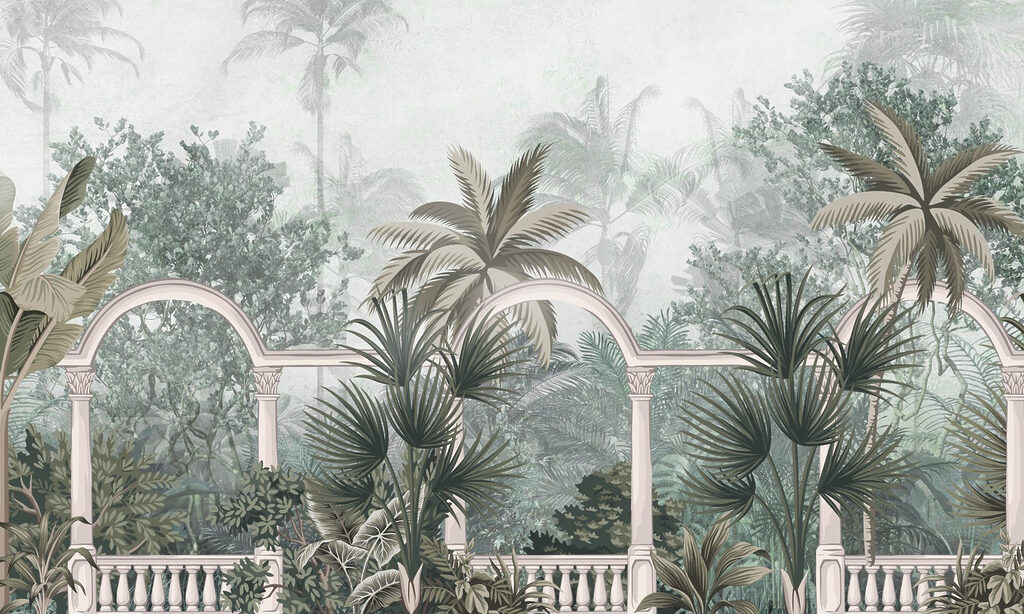 Papier peint avec des palmiers et un balcon Papier peint avec des palmiers et un balcon
